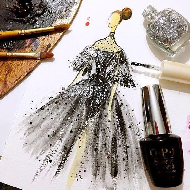 用指甲油绘制的时尚礼服｜新加坡艺术家 Chan Clayrene