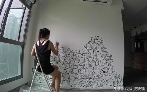 新加坡女子在婚房花6小时画一面猫墙，网友：这创意实在太酷了！