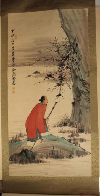 震撼！张大千款人物画《红衣高士游涧图》卷轴即将上新加坡拍卖了