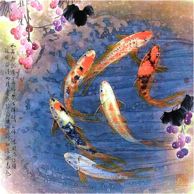 天天漫画网：画家陈义水《鱼水交融 水光波影》