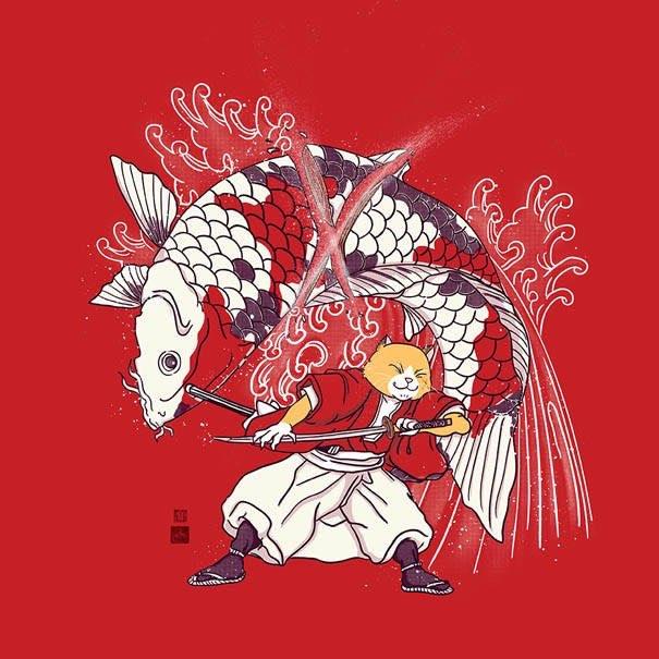 日本风格的萌猫插画