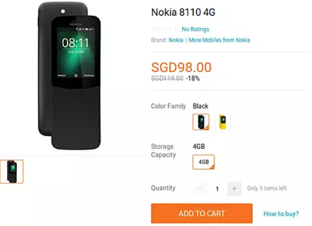 诺基亚8110（4G）新加坡首发：470元，网友：买买买