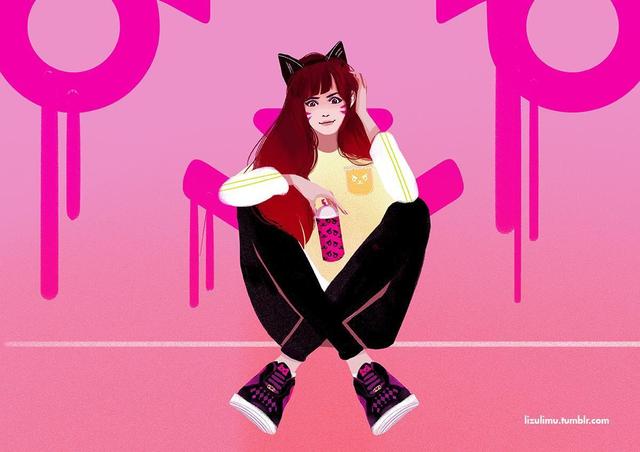 守望先锋玩家定制黑猫D.Va主题Nike球鞋送女友