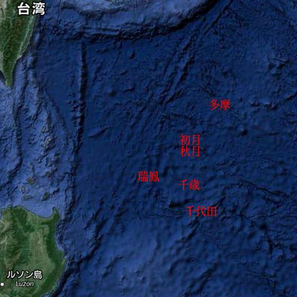 旧日本军舰沉没位置、舰名一览图