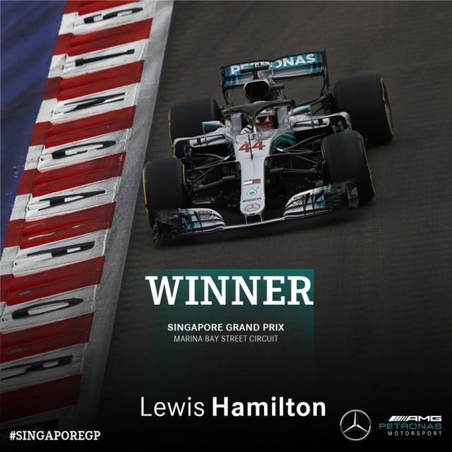 F1新加坡站：汉密尔顿夺冠，维特尔第三