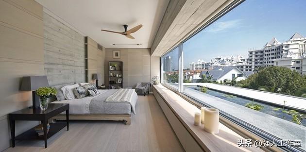 现代卧室最大化城市天际线景观