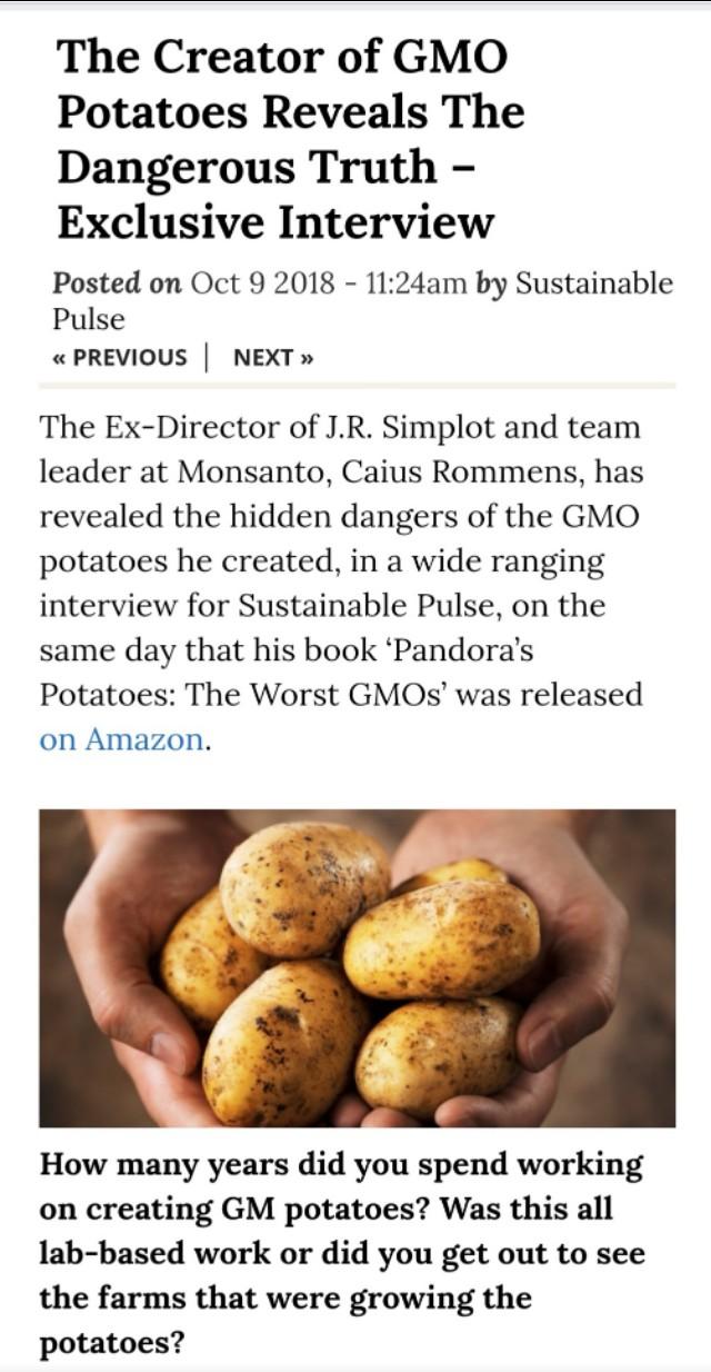 转基因马铃薯的研发者揭示其潜在危害