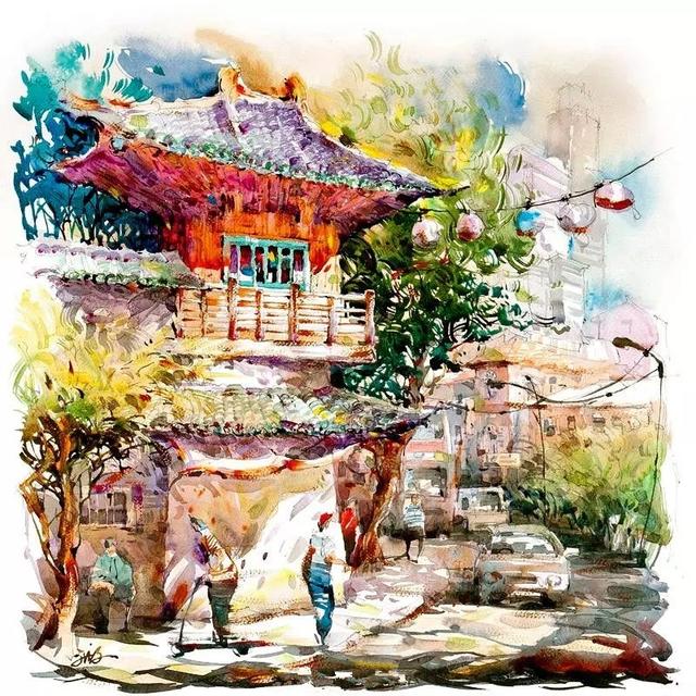 用丙烯颜料描绘都市的街角如彩绘作品般散发光芒~新加坡艺术家