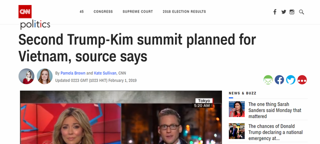 美媒：第二次朝美首脑会晤将在越南举行