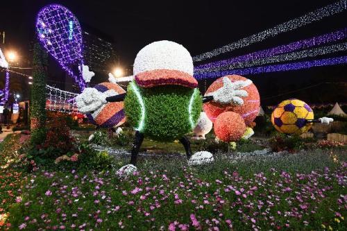 香港花卉展维园揭幕 花坛以许愿池为灵感打造