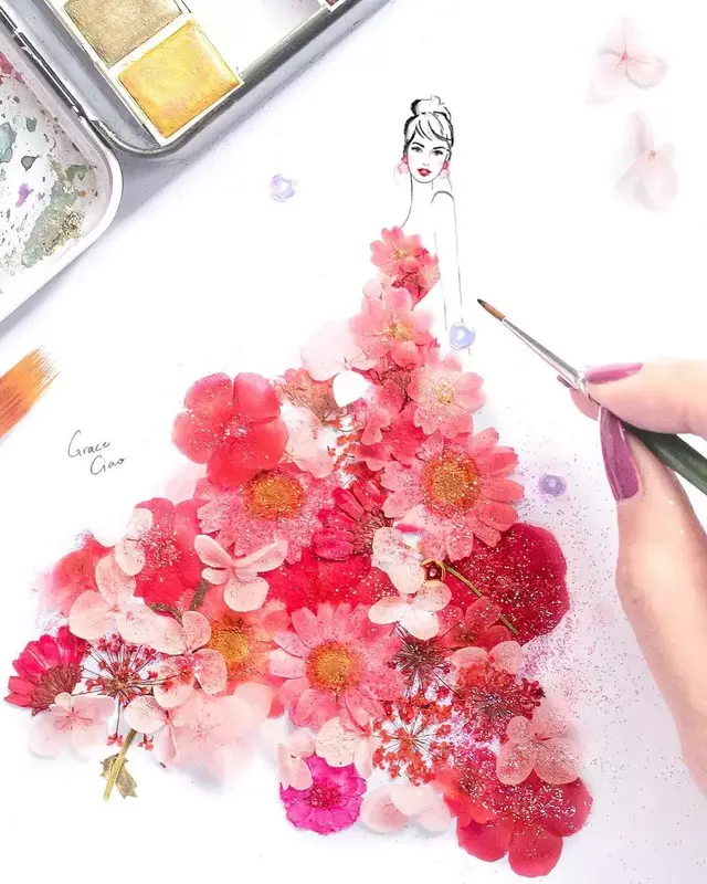 wow，好漂亮的花卉礼服，香香的，要舔屏了