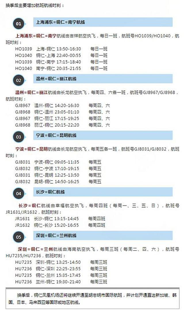 铜仁凤凰机场2019年夏秋季航班计划正式执行！