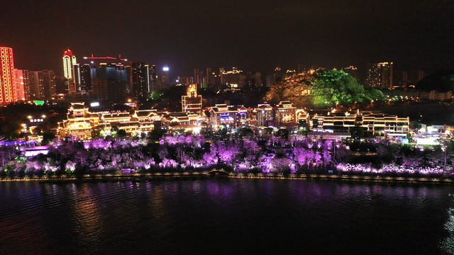 柳江清，紫荆美，夜景惹人醉，航拍柳州看宜居花城的画卷之美！