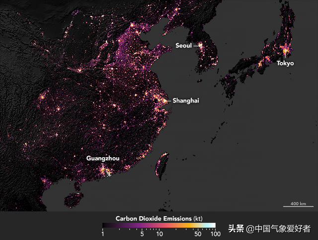 美国NASA发布的这张图上，中国东部格外引人注目