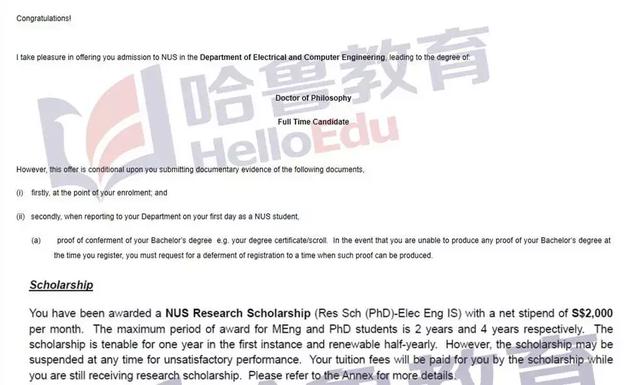 新加坡国立大学电子计算机工程博士全奖录取捷报