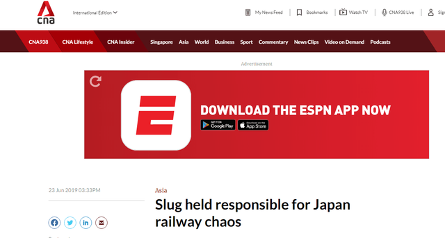 日本铁路部分路段停电导致列车停运，罪魁祸首是一只蛞蝓…