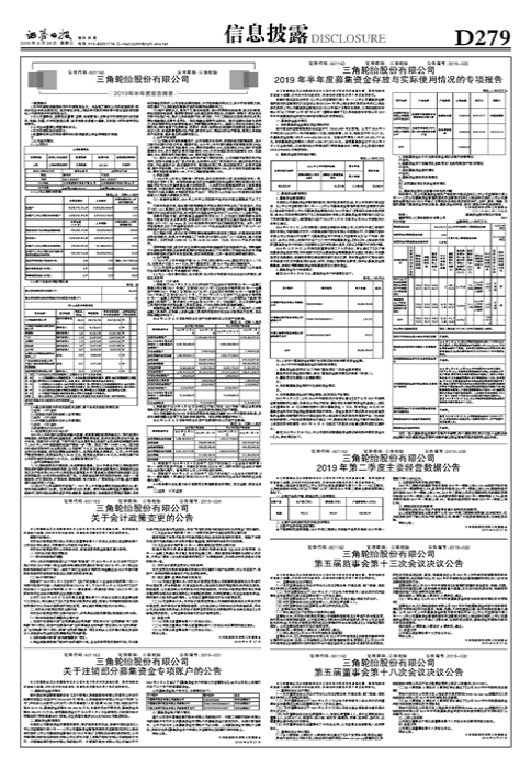 三角轮胎股份有限公司2019年半年度报告摘要