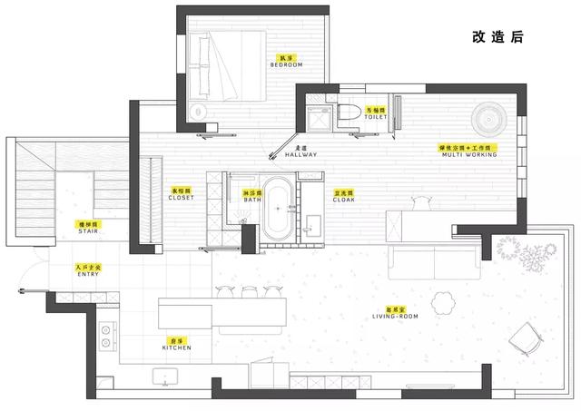 分享 | 厕所放中间、魔化动线，救活憋屈85㎡