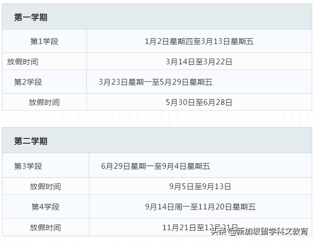 新加坡留学｜2020年新加坡学校学期、假期安排出炉