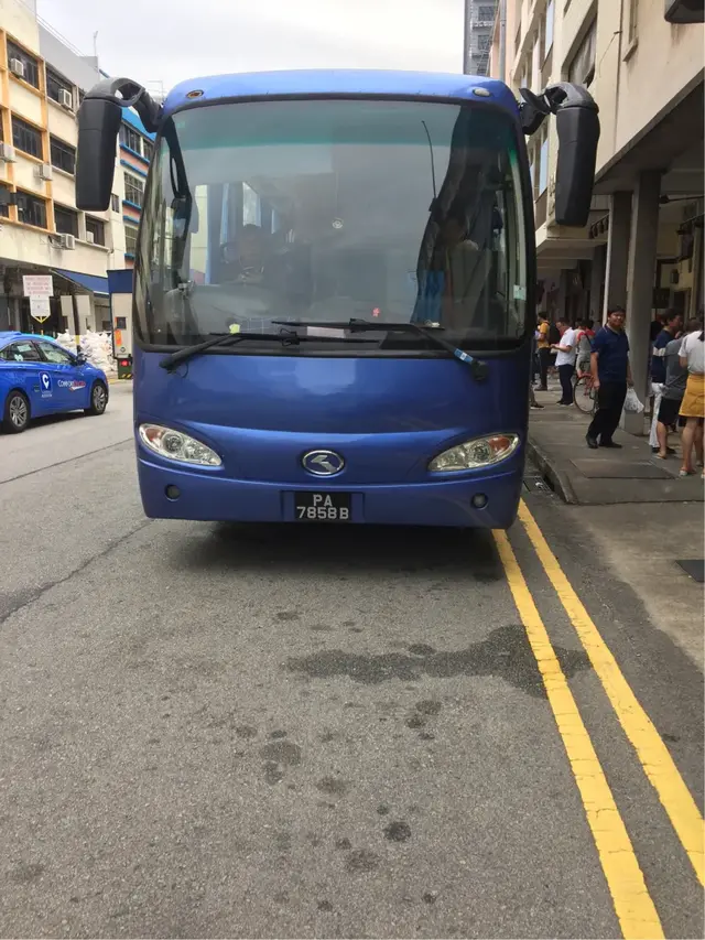 新加坡大巴车颜色为纯色，马来西亚大巴颜色鲜艳