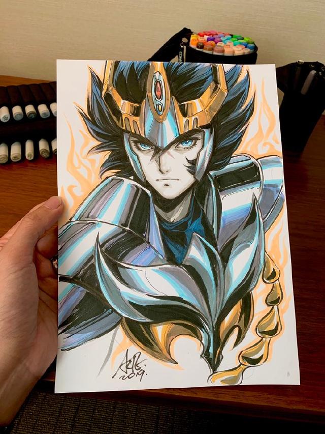 《圣斗士星矢》五小强与雅典娜手绘插画，怎么少了两位？