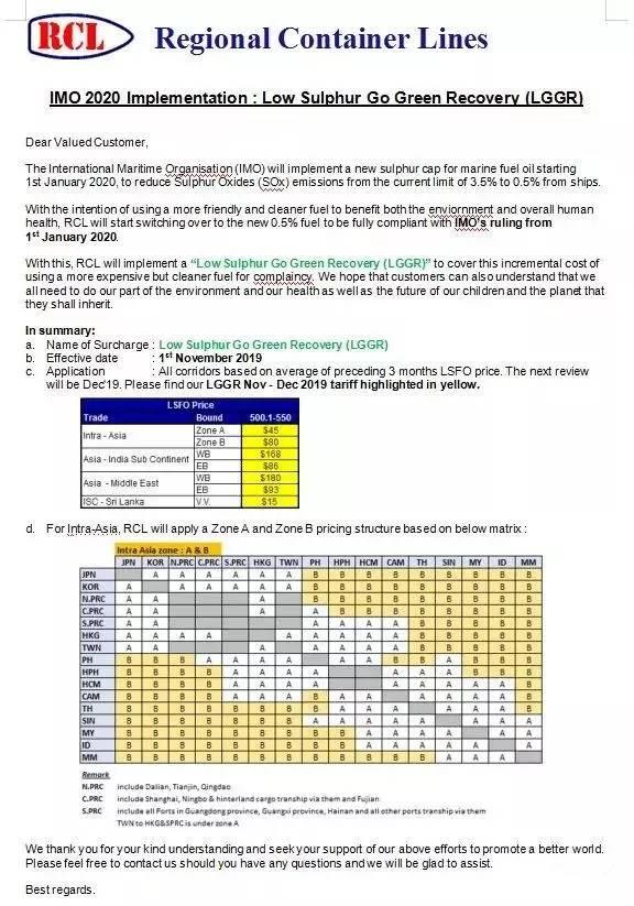 最新各大船公司THC费率调整和停航通知，附：各船公司LSS征收通知