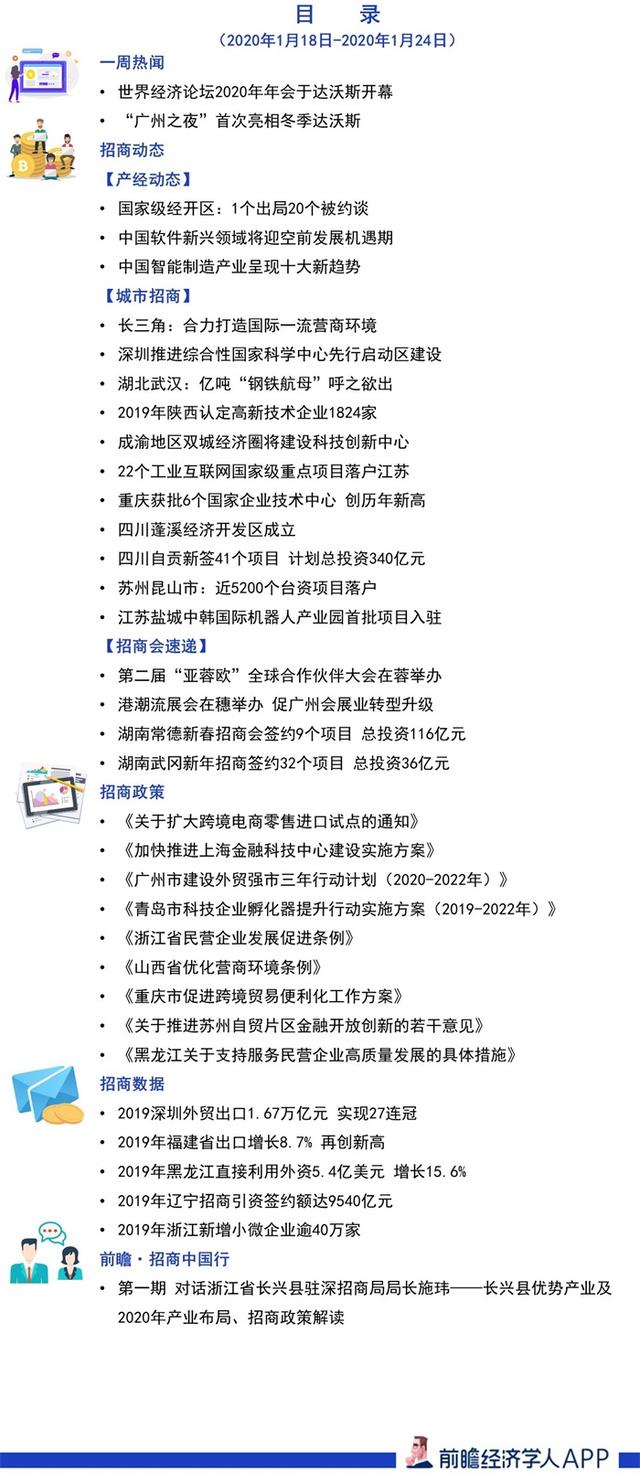 前瞻产业招商周报第7期：世界经济论坛2020年年会于达沃斯开幕