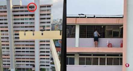 新加坡七旬老太爬18楼外淡定擦窗 邻居吓坏：举报了