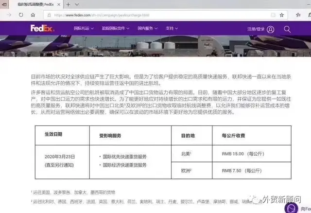 注意！空运费飙升至3位数！各大国际快递开始增收“旺季附加费”