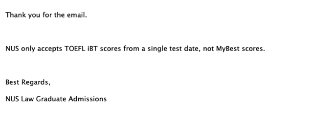 英国、香港、新加坡法学院接受托福拼分（MyBest Score）吗？