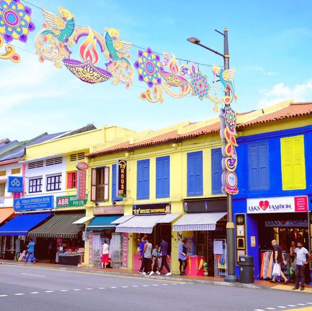 新加坡的小印度街，正巧碰上印度的一个什么节日，小印度街上人山人海，90是印度人，其他一些游客！五颜六色的印度建筑物，色彩浓艳！Q