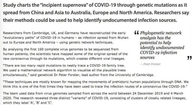 英德研究者溯源新冠病毒：A类集中出现于美国和澳大利亚