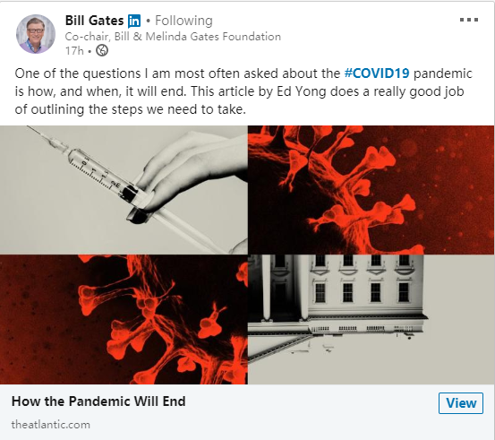 比尔·盖茨荐读万字长文：疫情的终局会如何？