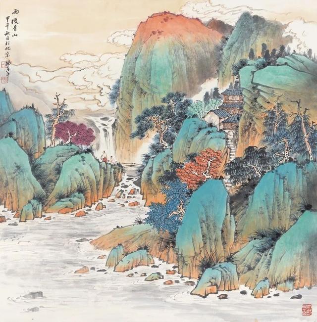 他自制青绿绘画的颜料，赋予画作更鲜活的色彩
