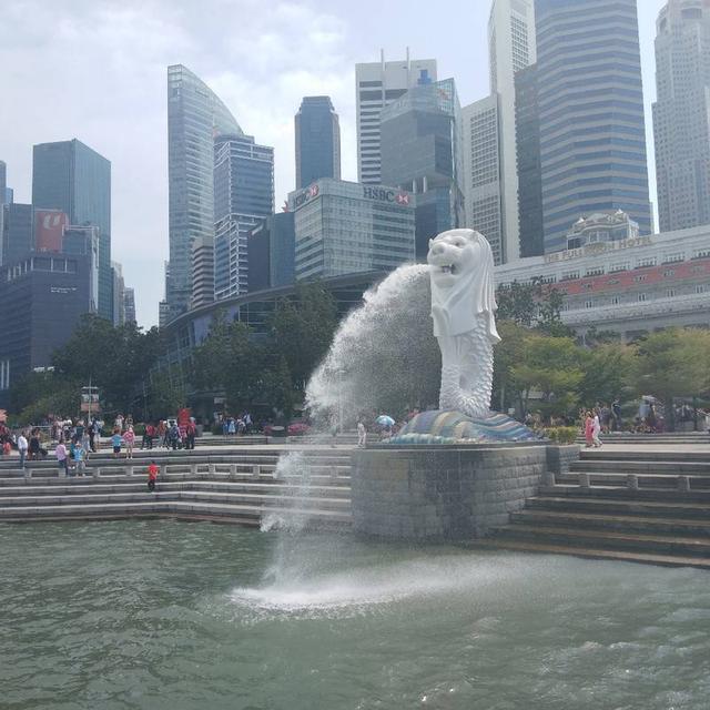 打卡新加坡的鱼尾师公园，来新加坡的标志性建筑 ，来这里打卡的人很多，晚上夜景也很漂亮，这个地方离其他景点很近，太赞了，一定要来合影，一个人来途中遇见了一个外国小哥哥，哈哈哈我们用了英语交流然后互相拍了