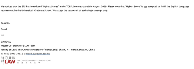 英国、香港、新加坡法学院接受托福拼分（MyBest Score）吗？