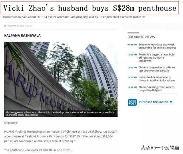 赵薇夫妇被曝在新加坡买过亿豪宅 受益人或为女儿