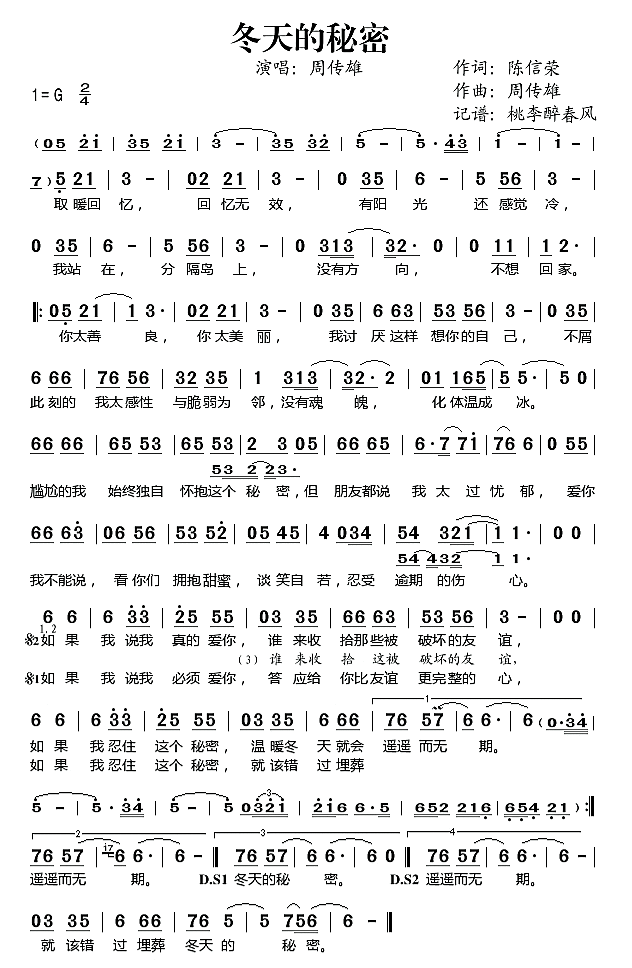 台湾歌手、音乐制作人周传雄经典作曲简谱大全分享