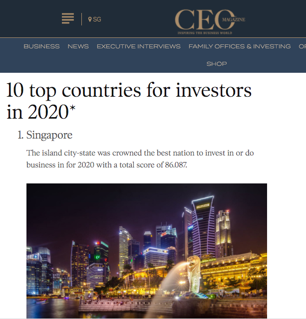 新加坡成为疫情后最值得投资的国家