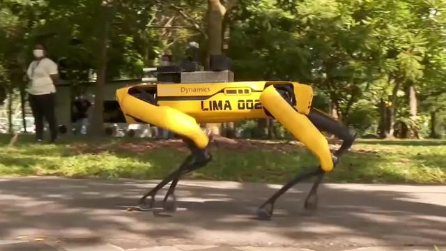 新加坡派出机器狗巡逻，提醒民众保持安全社交距离