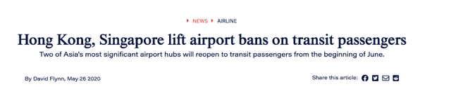 6月起解除中转禁令！华人可转飞香港 新加坡回国了! 国际航班复苏