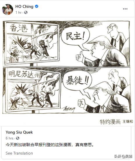 新加坡总理夫人转发了一张内涵美国的漫画