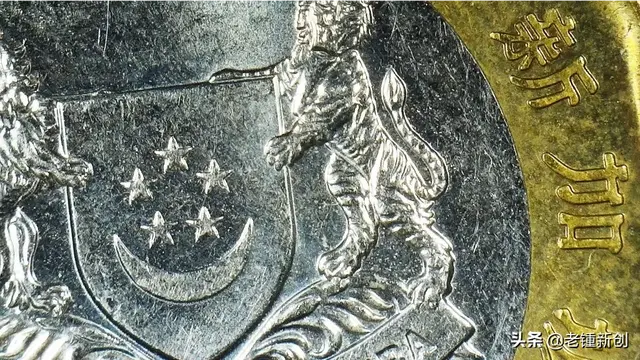 新加坡硬币。微距照片。