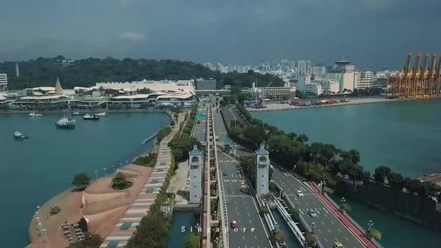 航拍新加坡，多元文化的移民国家，是全球最国际化的国家之一