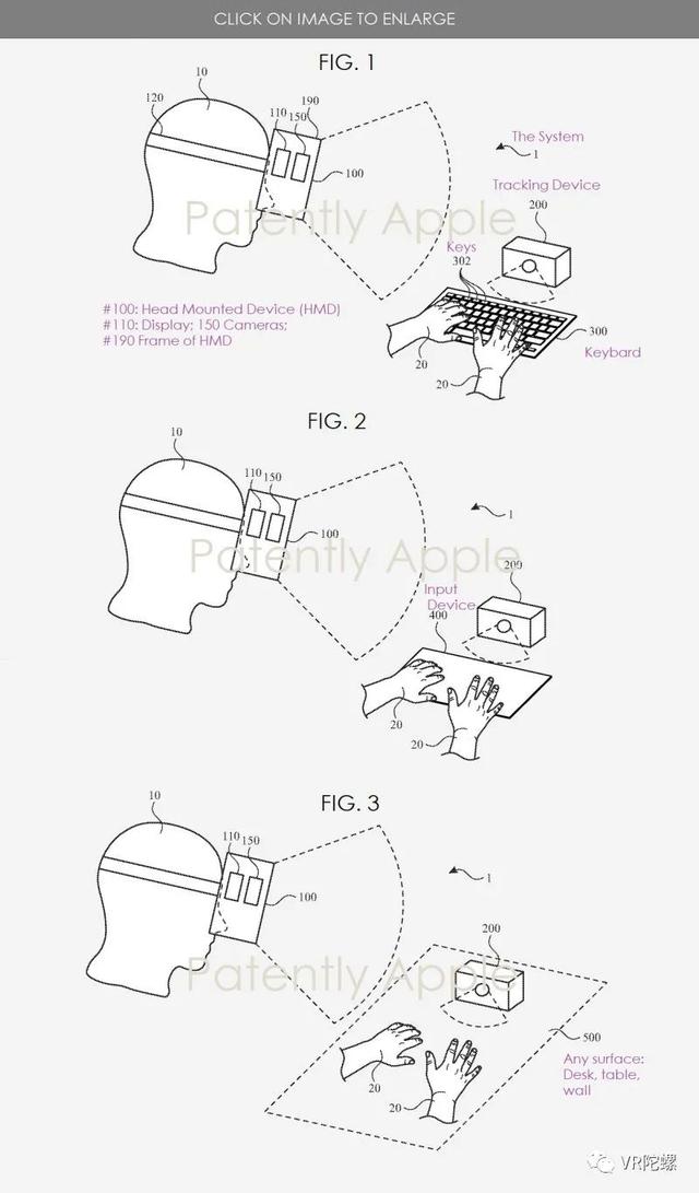 苹果专利显示，未来其HMD设备或采用虚拟键盘进行输入