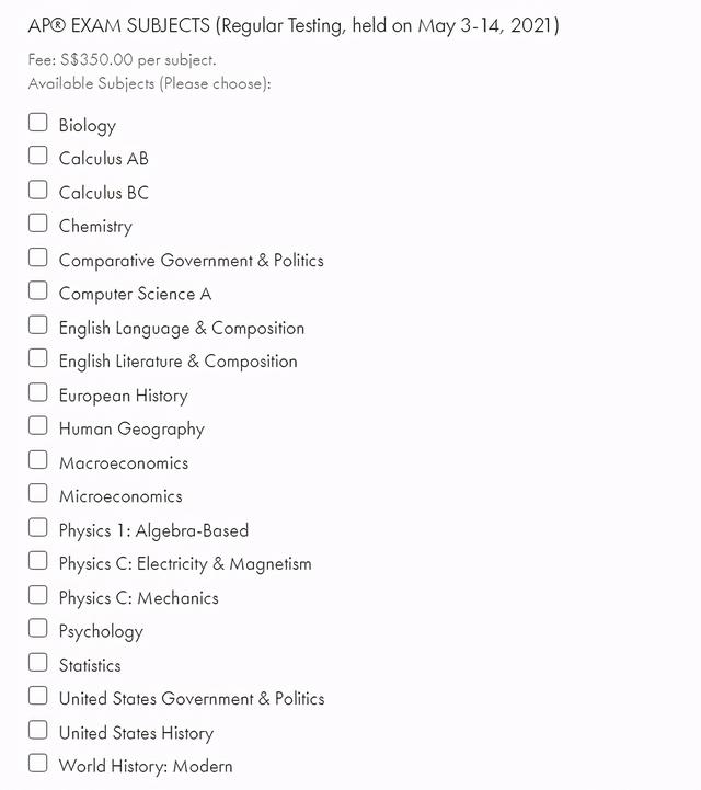 社会考生无法参加中国大陆AP考试，韩国、新加坡考场报名须知