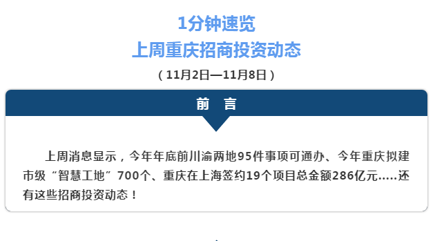 一分钟速览丨上周重庆招商投资动态