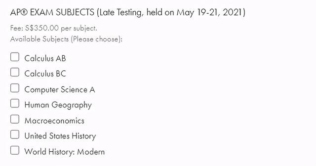 社会考生无法参加中国大陆AP考试，韩国、新加坡考场报名须知