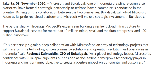 微软宣布战略投资印尼电商独角兽Bukalapak 延续美国互联网巨头东南亚“投资潮”