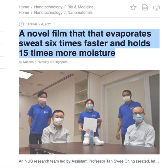 汗也能发电了！这种新材料蒸发汗液快6倍，吸水量多15倍